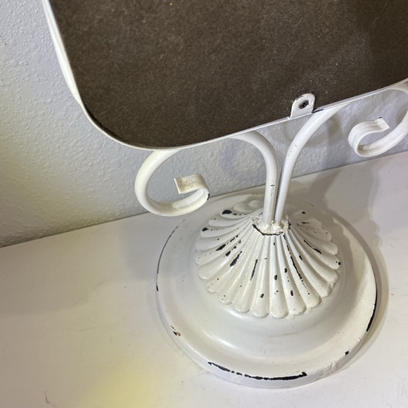 Dresser Vanity Table Top Mirror Shabby Chic Whited Painted Metal Cast Iron Bird - Picture 7 of 9